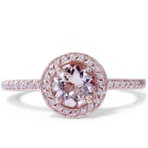 Pompeii3 7/8ct Morganite & Diamond Engagement Ring 14K Rose Gold Halo Design 1