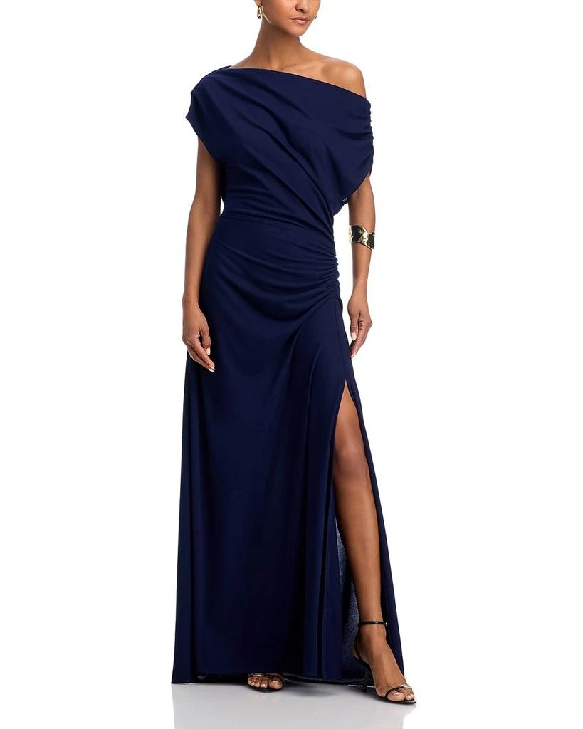 AQUA Off-the-Shoulder Ruched Jersey Gown - Exclusive 1