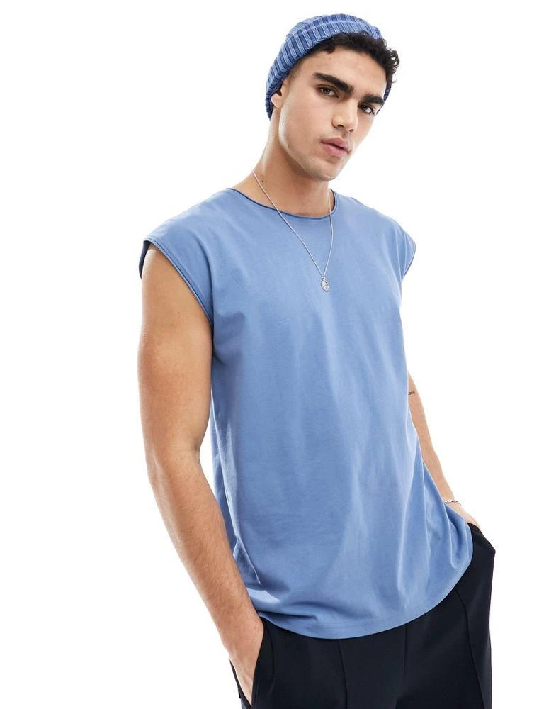 Brave Soul Brave Soul raw edge vest in coronet blue 2
