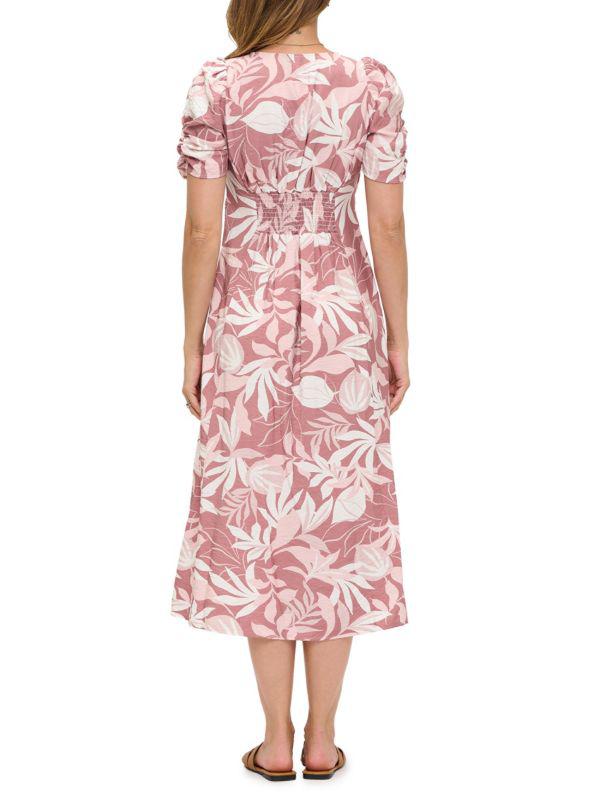 Renee C. Leaf-Print Empire Midi-Dress