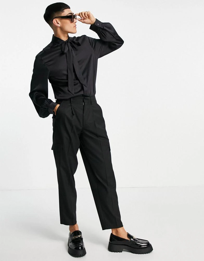 ASOS ASOS DESIGN satin regular shirt with tie neck and blouson volume sleeve 3