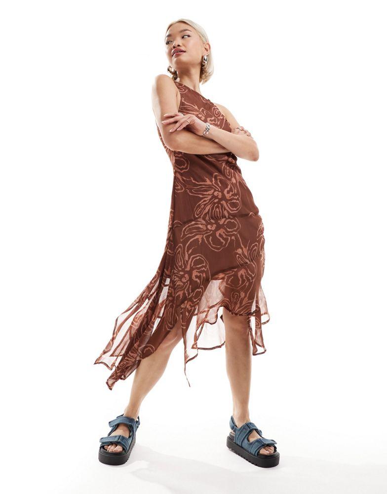 COLLUSION COLLUSION chiffon deconstructed asymmetric slip dress in blurred floral