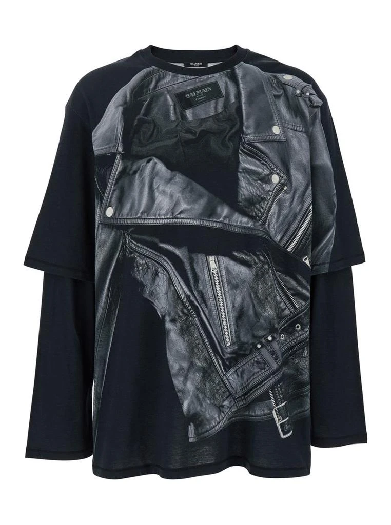 Balmain Leather Trompe L'Œil Ls T-Shirt 1