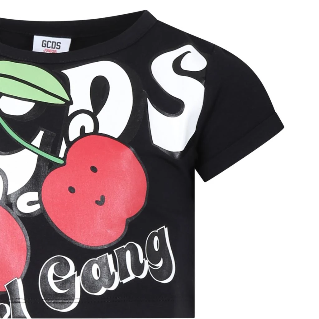 GCDS Mini Black T-shirt For Girl With Patterned Logo 3