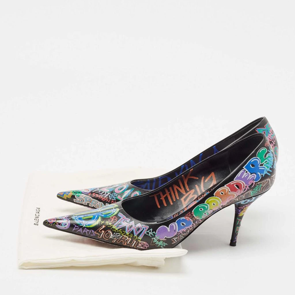 Balenciaga Balenciaga Black Leather Graffiti Print BB Pointed Toe Pumps Size 39 9