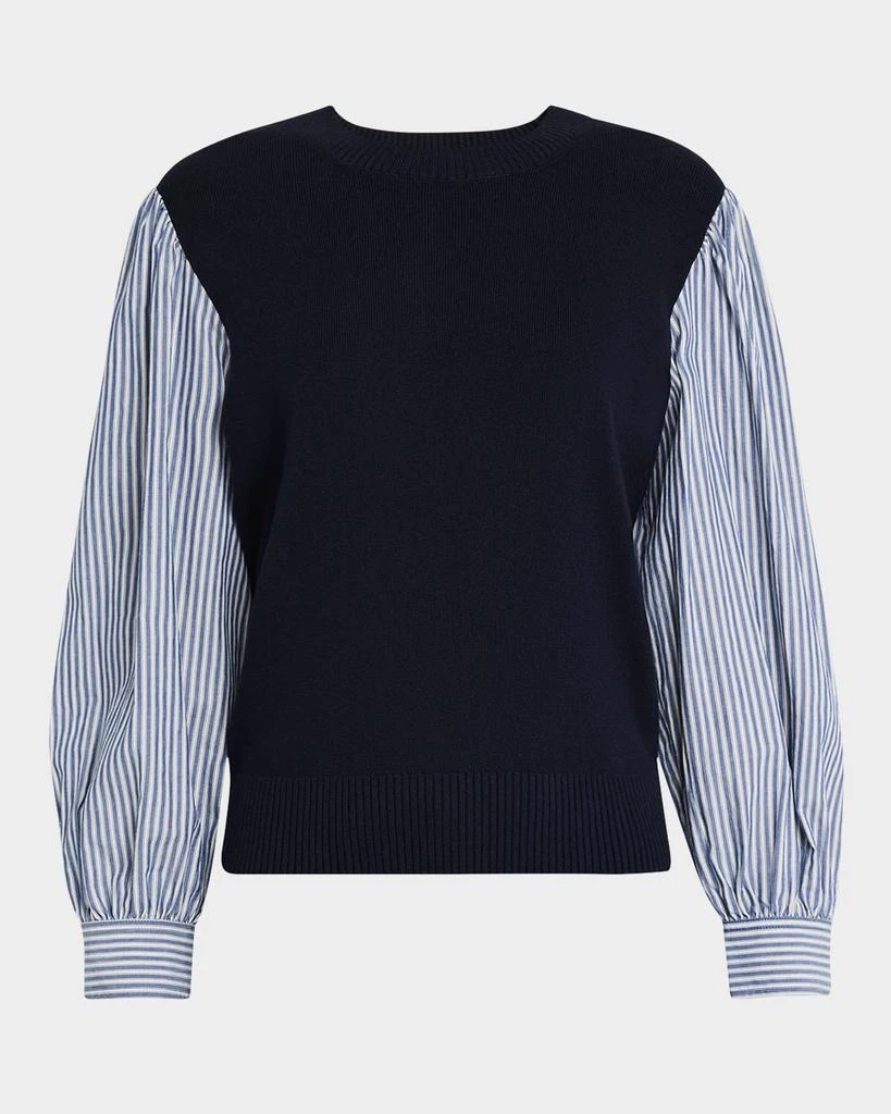 VANESSA BRUNO Striped-Sleeve Mixed Media Blouse 1