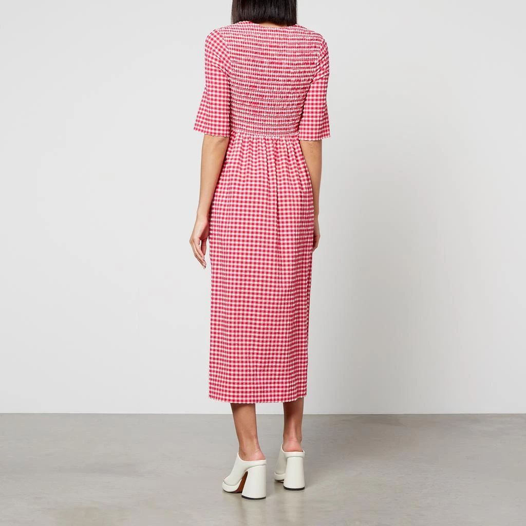 Ganni Smocked Checked Seersucker Dress 4