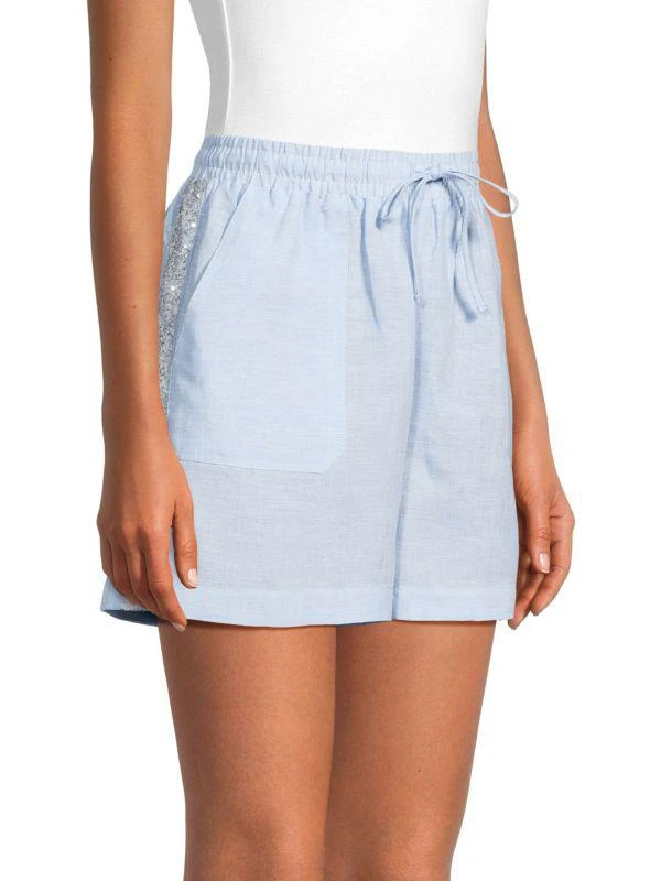 Saks Fifth Avenue 100% Linen Sequin-Side Drawstring Shorts 3