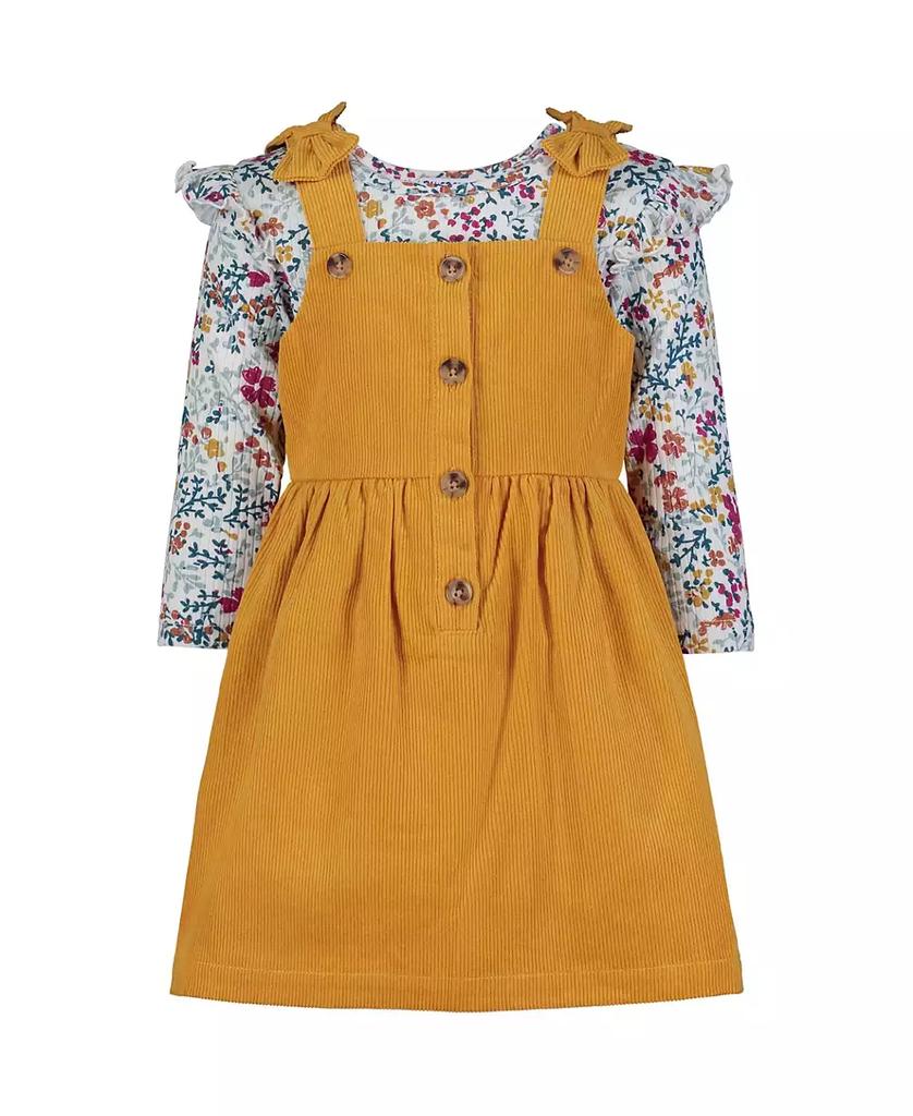 Blueberi Boulevard Baby Girls Flutter Trim Floral Top and Ribbed Fit-and-Flare Buttoned Jumper Set