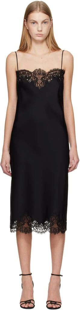 Stella McCartney - Sleeveless Lace Satin Midi Dress, Black, Size: 40