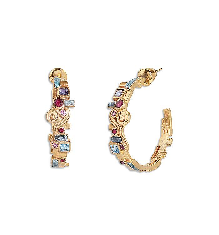 Gurhan 22K & 18K Yellow Gold Embrace Multi Gemstone Klimt Medium Hoop Earrings