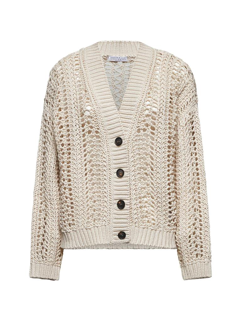 Brunello Cucinelli BRUNELLO CUCINELLI | Beige cotton Ribbed Net cardigan | Women | S