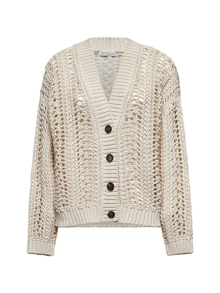 Brunello Cucinelli BRUNELLO CUCINELLI | Beige cotton Ribbed Net cardigan | Women | S 1