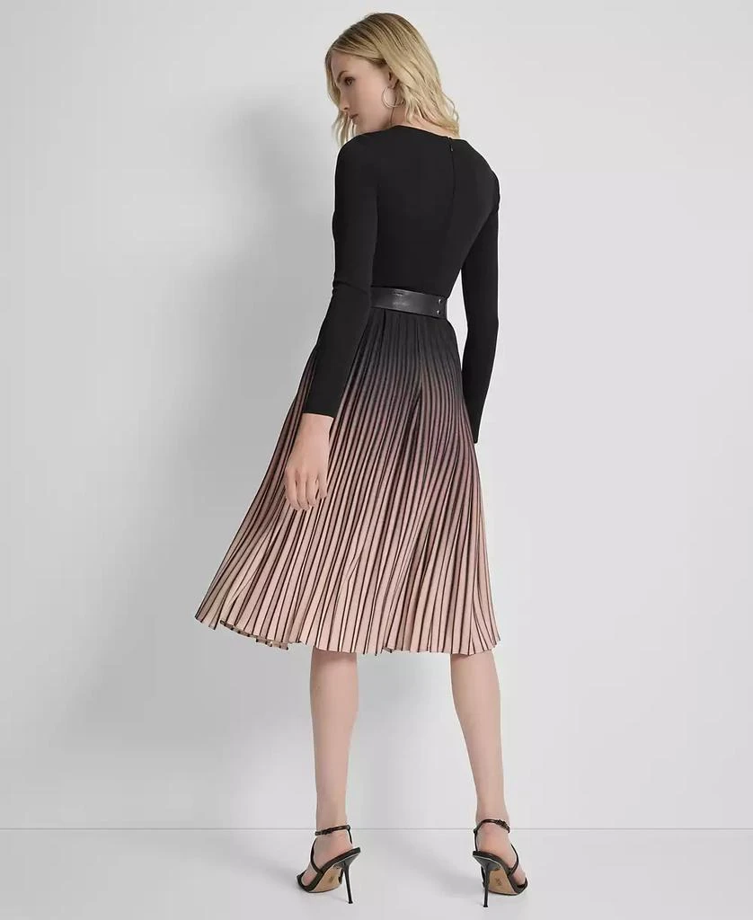 DKNY Women's Ombré Sunburst Pleat-Skirt Long-sleeve Midi Dress 4