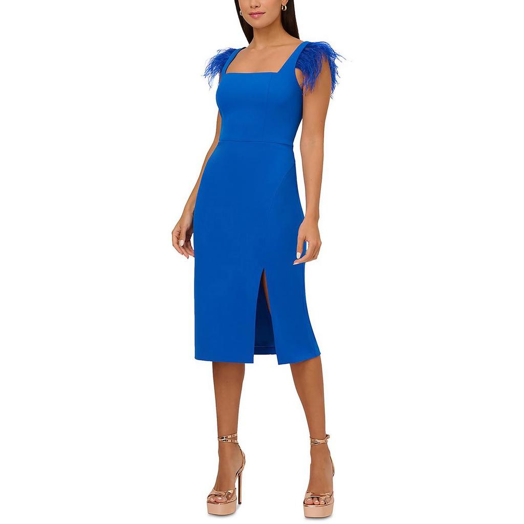 Adrianna Papell Womens Feather Trim Square Neck Cocktail And Party Dress