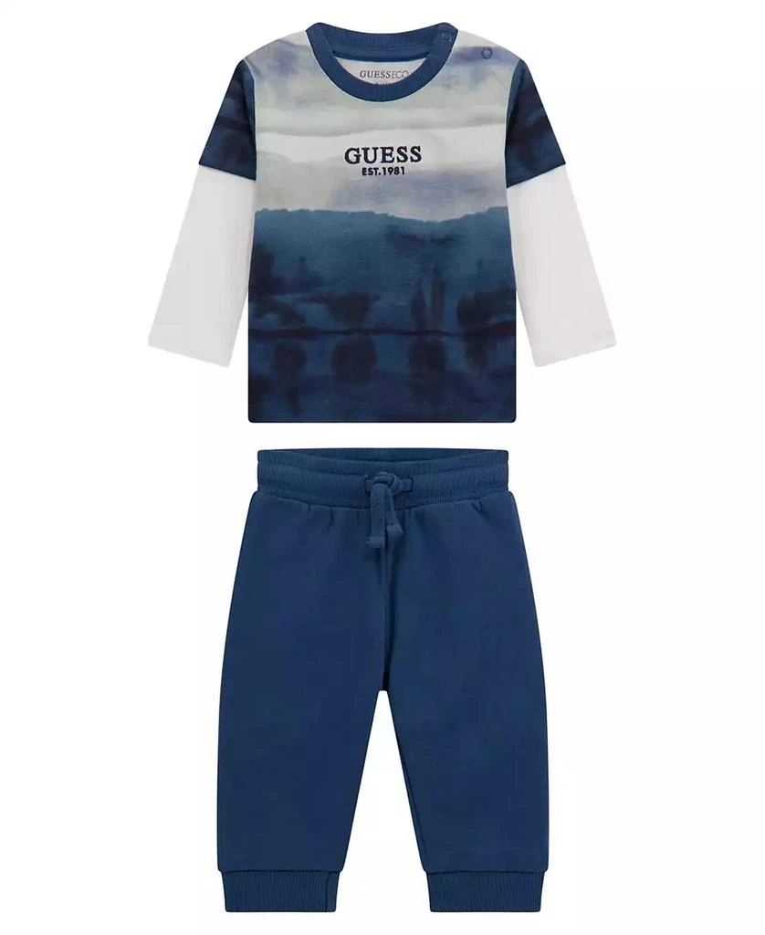 GUESS Baby Boy Long Sleeve Two-Fer Top and Active Pant, 2-Piece Set 1
