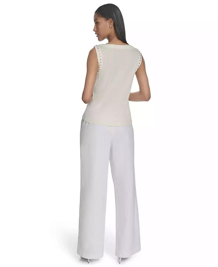 HALSTON Women's Rhinestone-Armhole Round-Neck Top