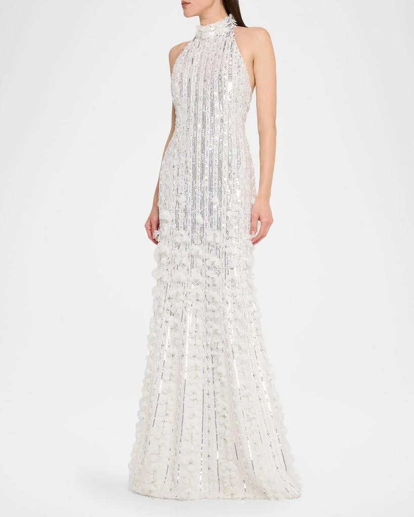 Pamella Roland Sequined Tulle Petal Halter Gown 2