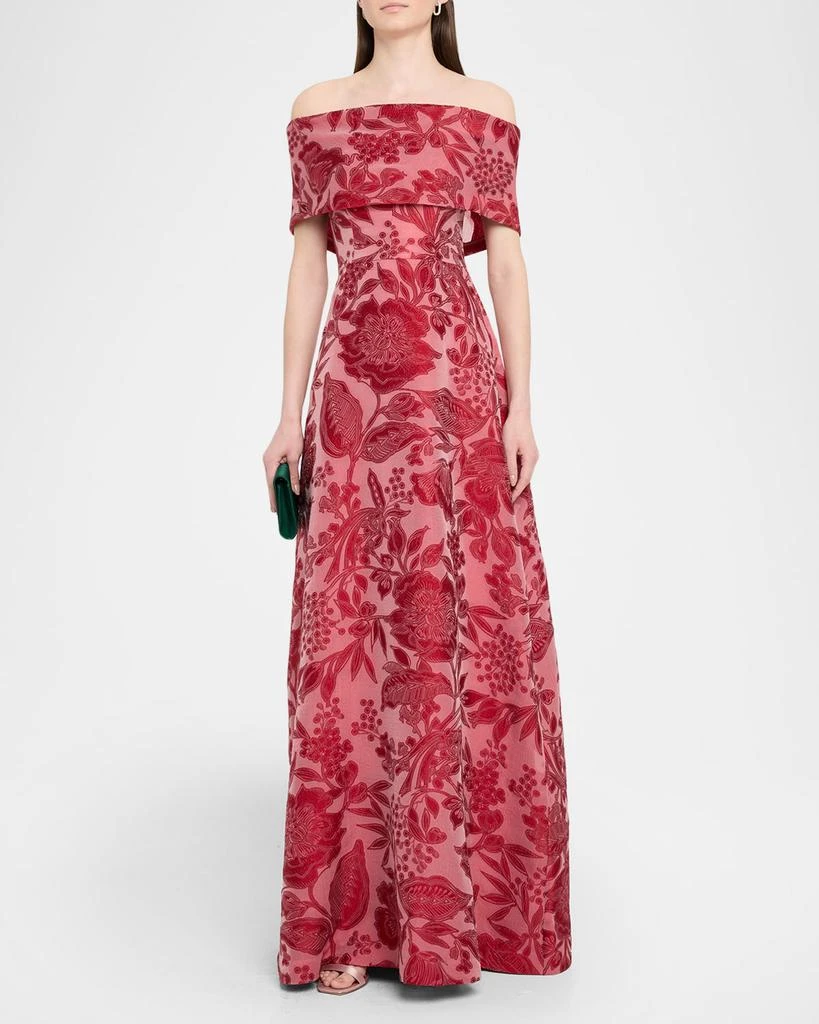 slim fit dress slacks Burgundy Off Shoulder Gathered Lace Maxi Dress – self-portrait main image 0