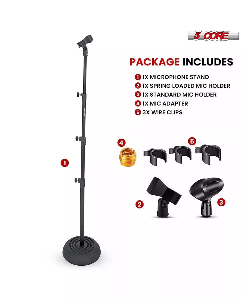 5 Core 5Core Mic Stand Pair Floor Adjustable Universal Heavy Duty Microphone Stands Round Base Soporte De micrA fono - MS RBP 3T 2PCS 2