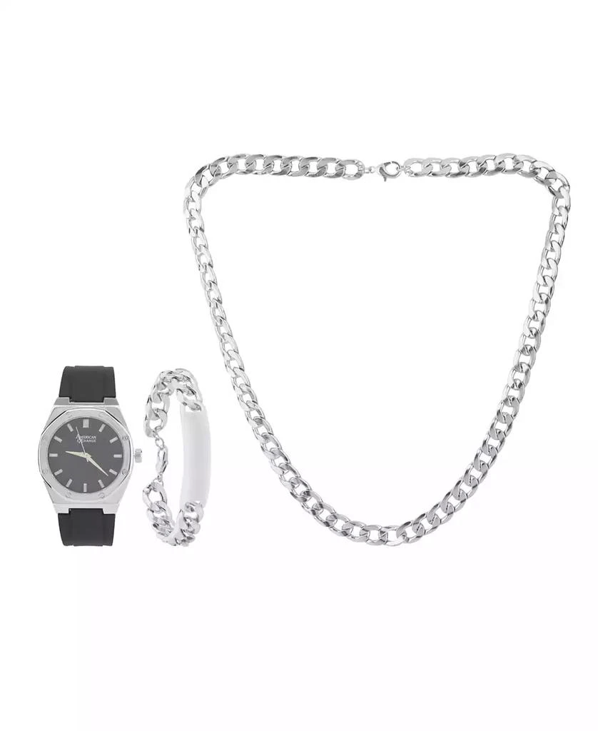 American Exchange Men's Matte Black Silicone Strap Analog Watch 42mm with Necklace and Bracelet Gift Set 1