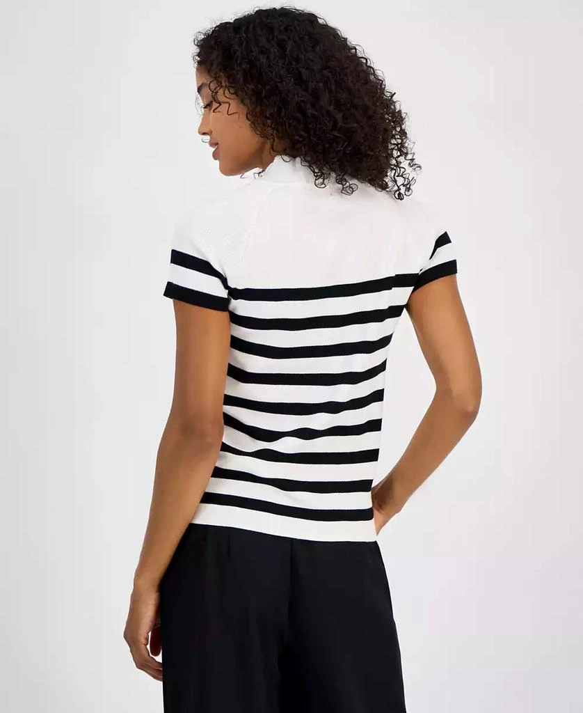 Tahari Women's Striped Button-Trim Mock-Neck Sweater 2