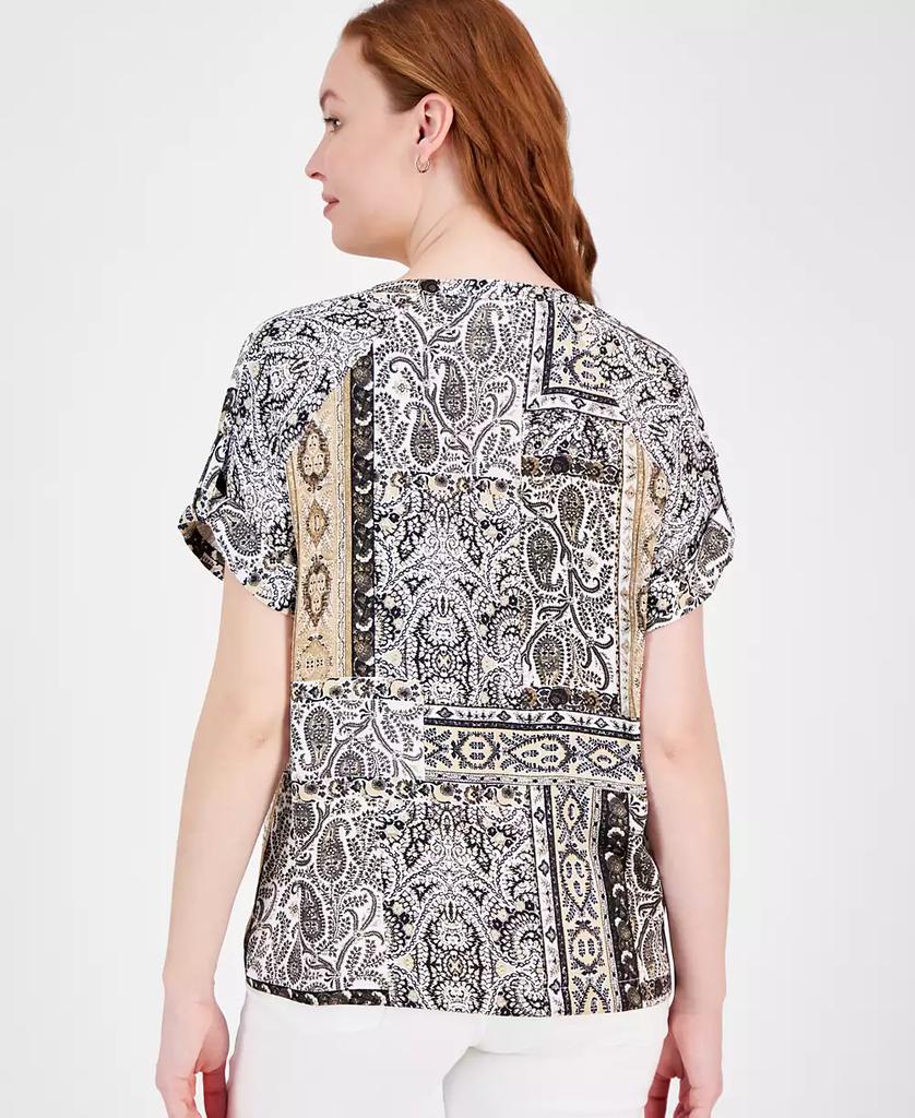 JM Collection Women's Printed Satin Short-Sleeve Top, Exclusively at Macy's