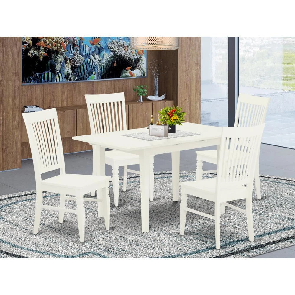 East West Furniture Dining Table- Dining Chairs, NOWE5-WHI-W