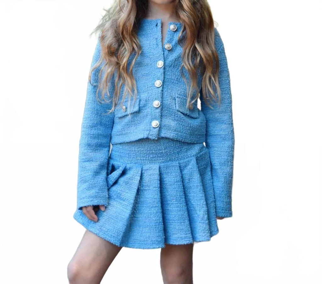 flowers by zoe Girls Georgina Tweed Jacket In Blue