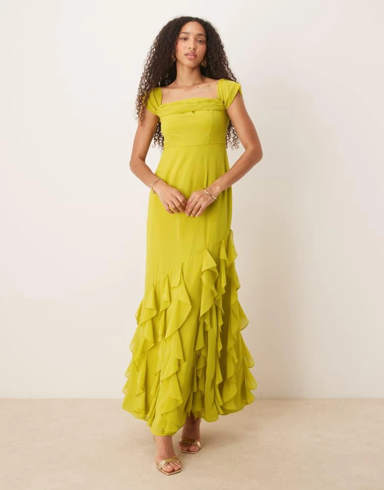 Anaya Anaya Ruffle bardot maxi dress in Lime - Lime - UK 8
