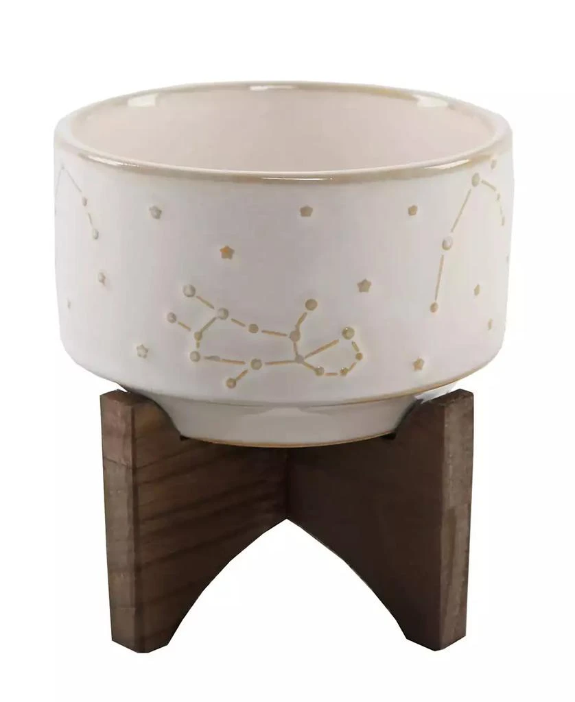 Flora Bunda Constellation Ceramic Planter Pot on Wood Stand, 4.25"