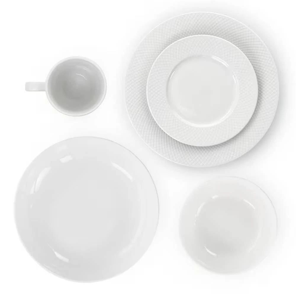 Hivvago 18-Piece White Porcelain Dinnerware Set with Plates Bowls Mugs - Service for 4 2