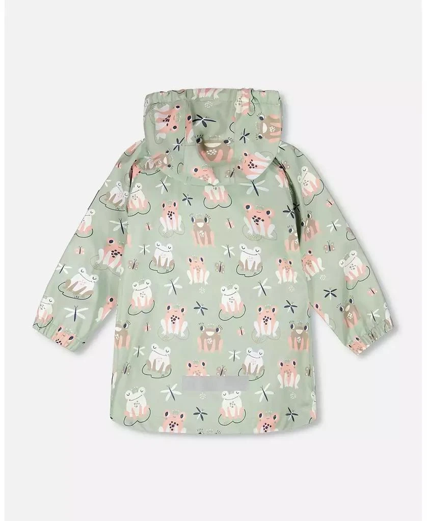 Deux par Deux Toddler Girls Rain Jacket in Polyurethane Green Frog Print 3