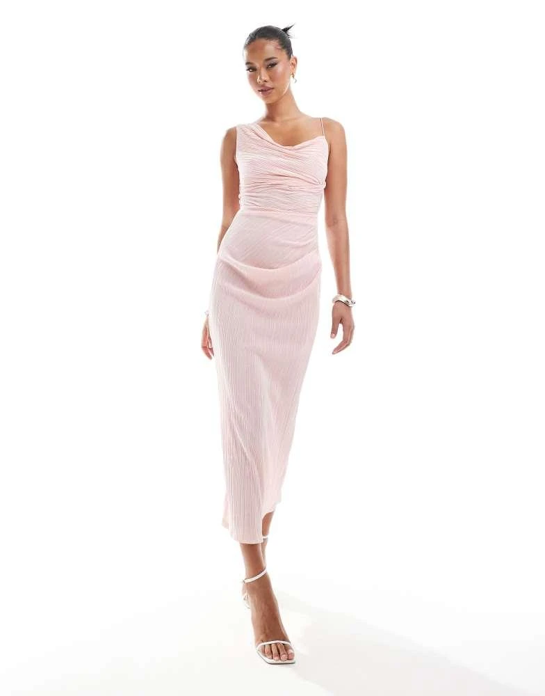 ASOS ASOS DESIGN plisse asymmetric drape cami midi dress in pale pink 1