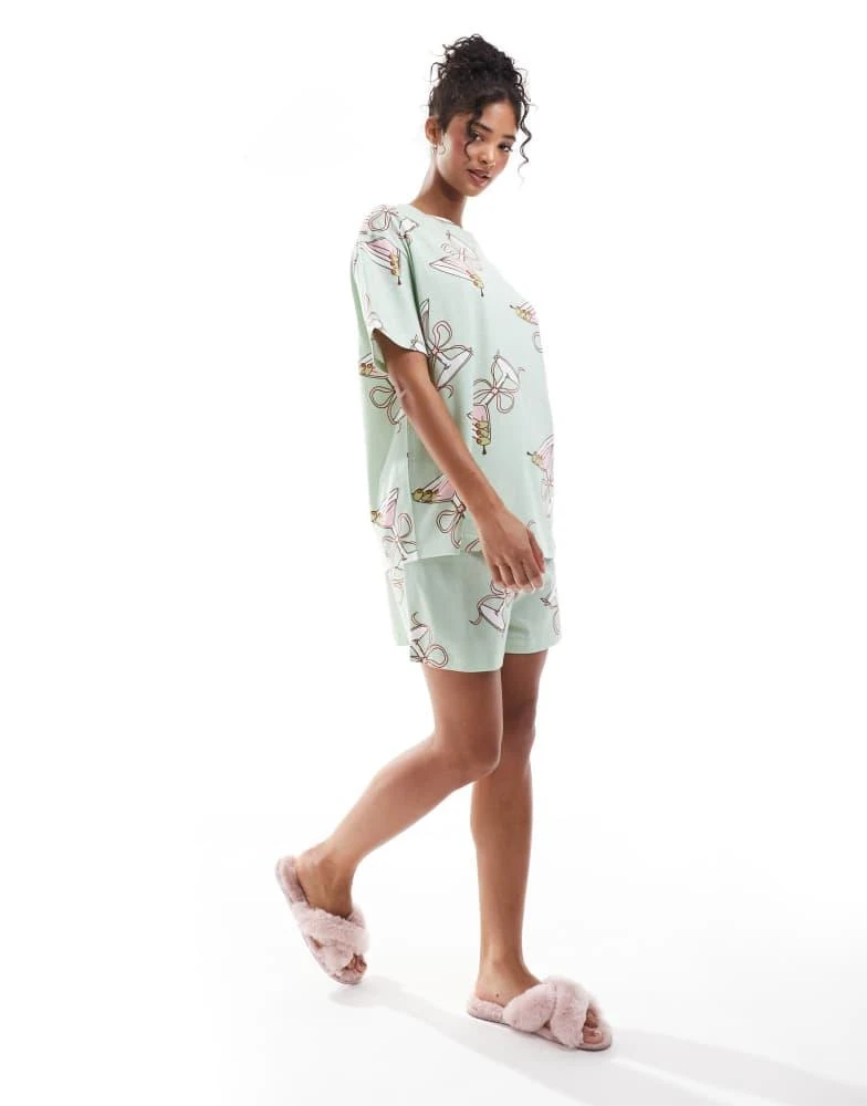 ASOS ASOS DESIGN cocktail glass oversized tee & short pyjama set in green 3