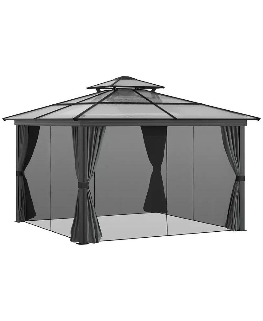 Outsunny 10
 x 10
 Patio Gazebo, Netting Curtains, Aluminum Frame, 2 Tier PC Roof, Black 2