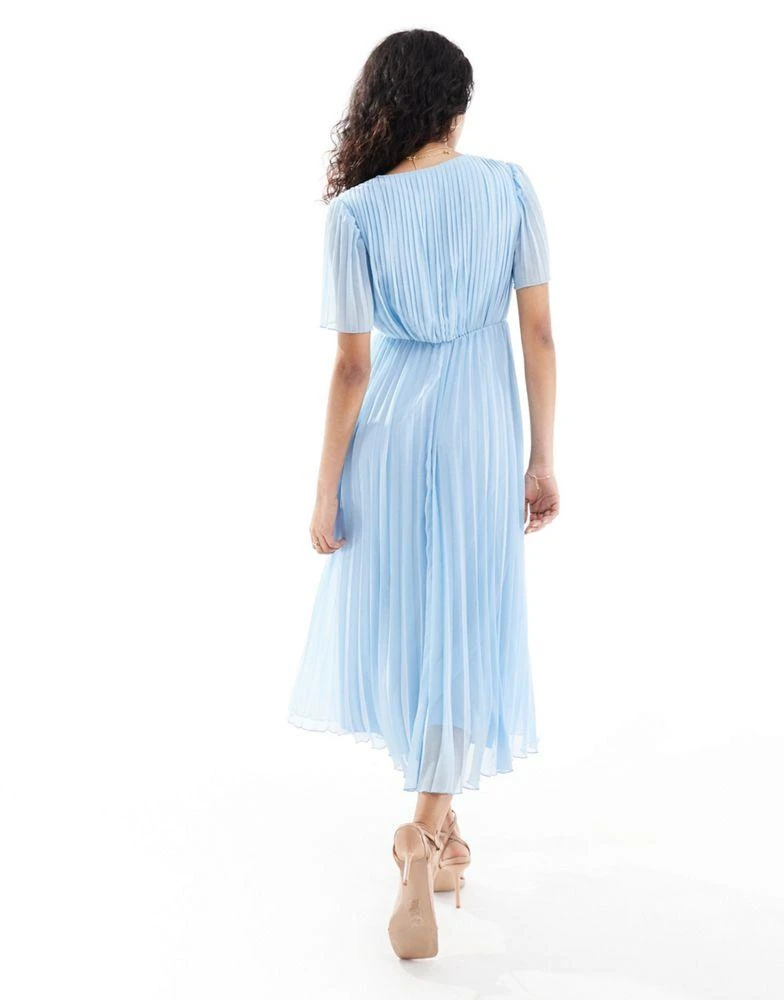 ASOS ASOS DESIGN pleated bodice flutter sleeve pleat midi dress in dusky blue 2