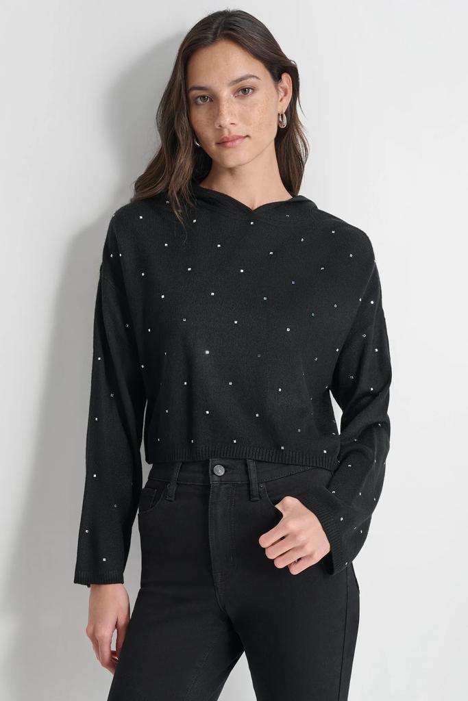 DKNY RHINESTUD CROPPED HOODIE SWEATER