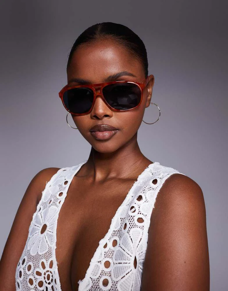 Kaiia Kaiia exclusive thin frame aviator sunglasses in orange tort 1