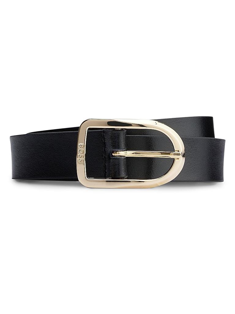 Hugo Boss Leather Belt with Gold-Tone Buckle