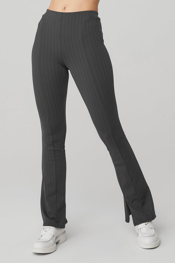 Alo Yoga High-Waist Pinstripe Zip It Flare Legging - Anthracite/Black