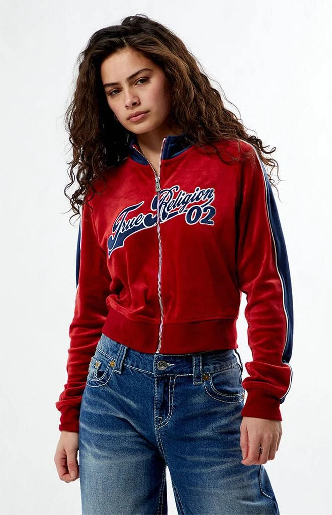 True Religion Velour Paneled Cropped Track Jacket 1