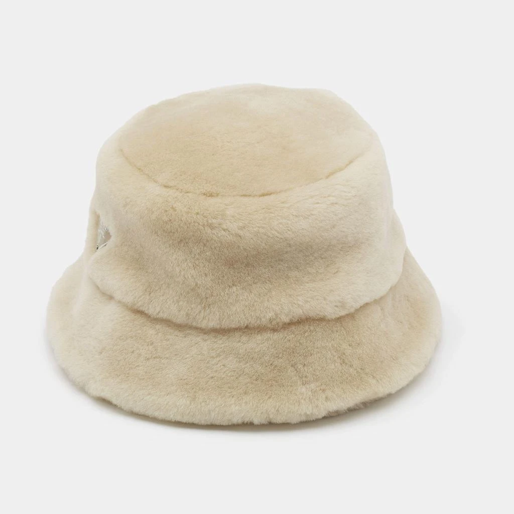Prada Prada Cream Shearling Logo Plaque Bucket Hat S 2