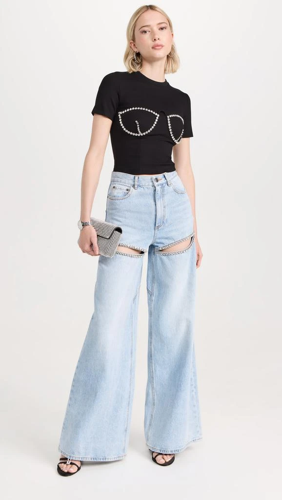 AREA Wide Leg Crystal Slit Jeans 7