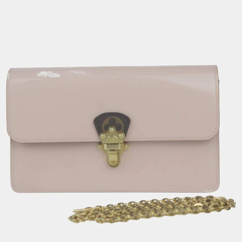 Louis Vuitton Louis Vuitton Patent Calf Leather x Monogram Canvas Rose Ballerine Brown Portefeuille Cherrywood Chain Wallet Clutch 1