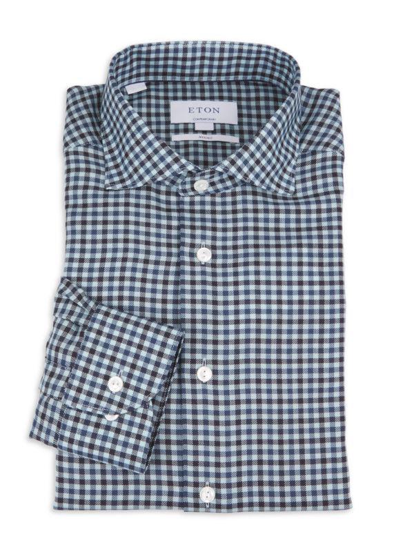 Eton Contemporary Fit Checked Merino Wool Dress Shirt