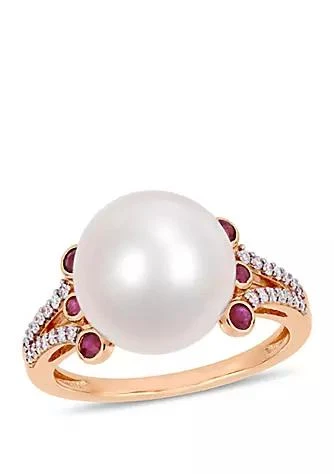 Belk 
Co. Cultured Freshwater Pearl, Ruby and 1/7 ct. t.w. Diamond Split Shank Ring in 10k Rose Gold