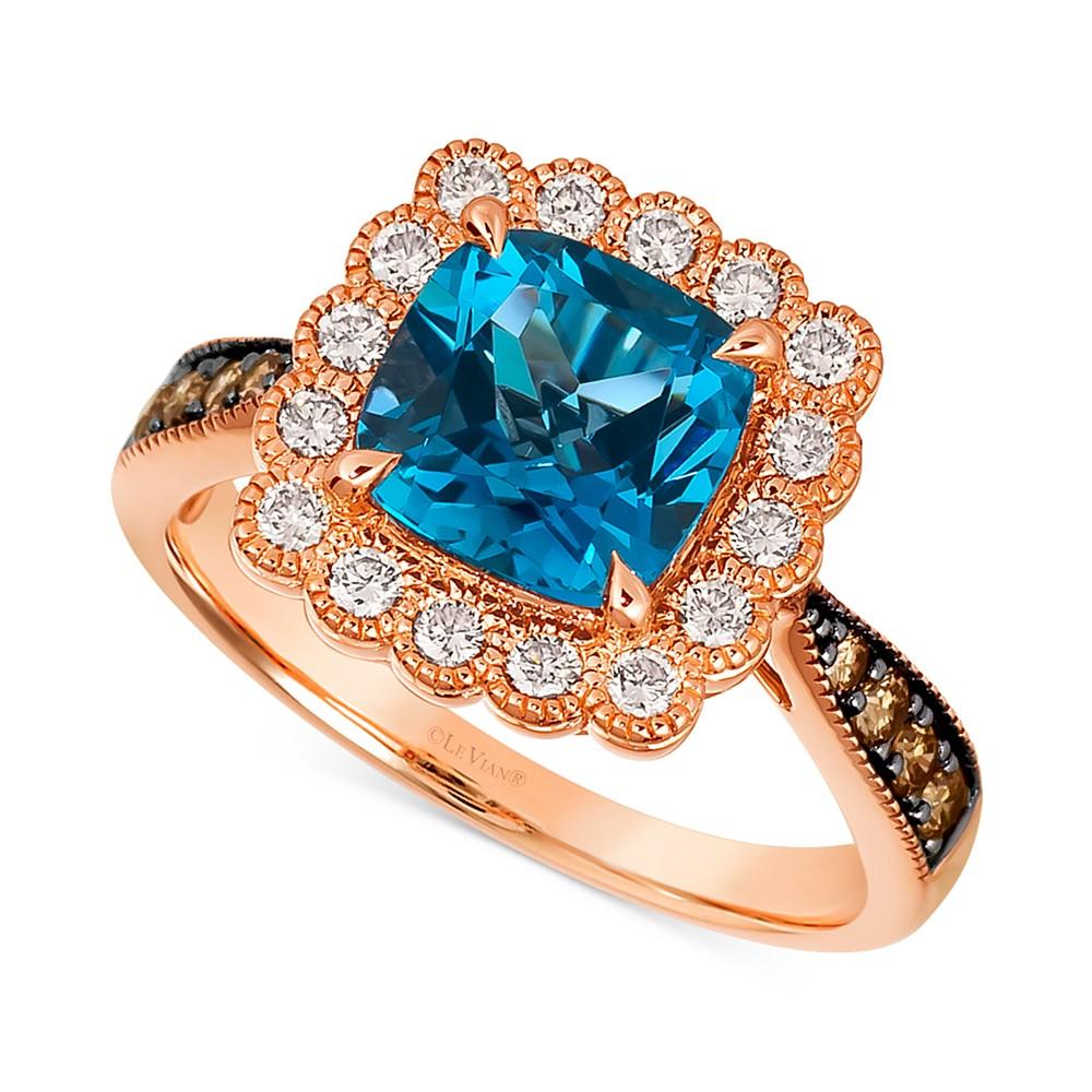 Le Vian Deep Sea Blue Topaz (2-1/2 ct. t.w.) & Diamond (1/2 ct. t.w.) Cushion Halo Ring in 14k Rose Gold