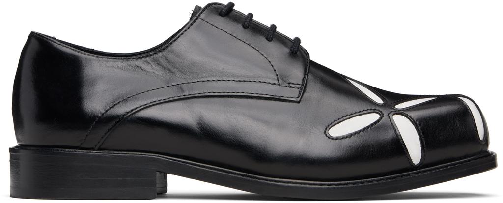 Shop Black & White Slashed Square Toe Derbys on Sale at