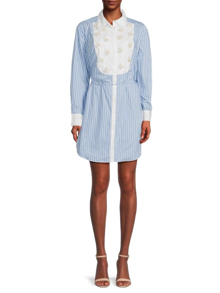 Cinq à Sept Striped Embellished Mini Shirtdress